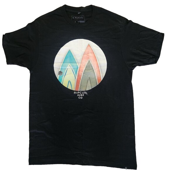 RIP CURL Surf Co. Men's Medium Black Short Sleeve Tee Surf Beach 100% Cotton - Picture 4 of 5